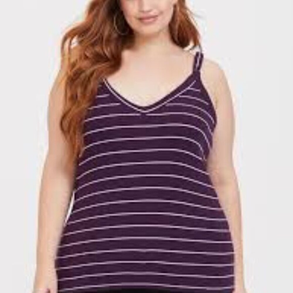 2/$25 Torrid Ribbed Tank Top Purple White Stripe Size 0 EUC #7736